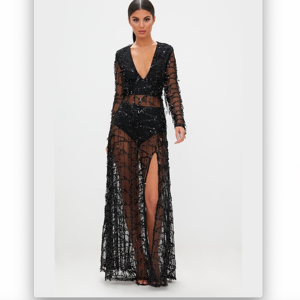 PrettyLittleThing Black Sequin Maxi Dress-